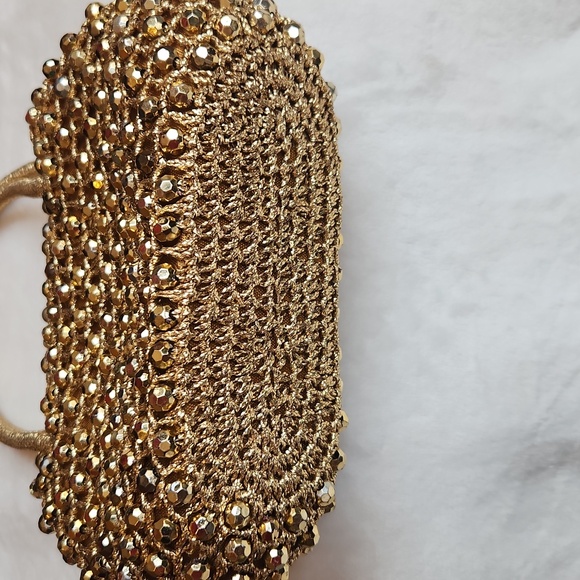 Vintage, Metallic Gold Beaded Purse,small Woven Handbag, with retro green lining - Picture 4 of 12